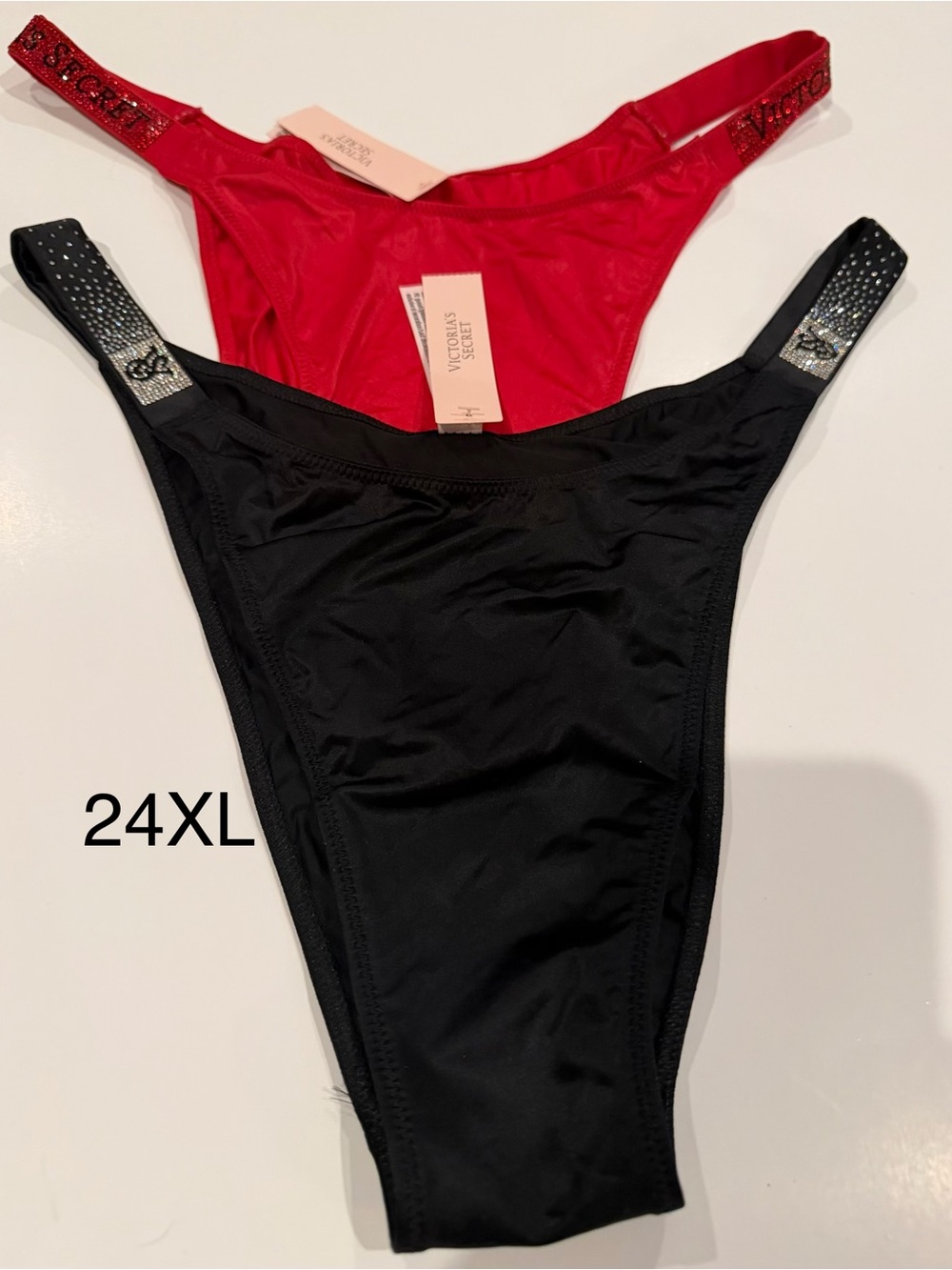 Victoria's Secret Rhinestone Strap High-Cut Thong Panties - Black & Red